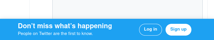 Log in and sign up buttons adjacent to "Don't miss what's happening" "People on twitter are the first to know."