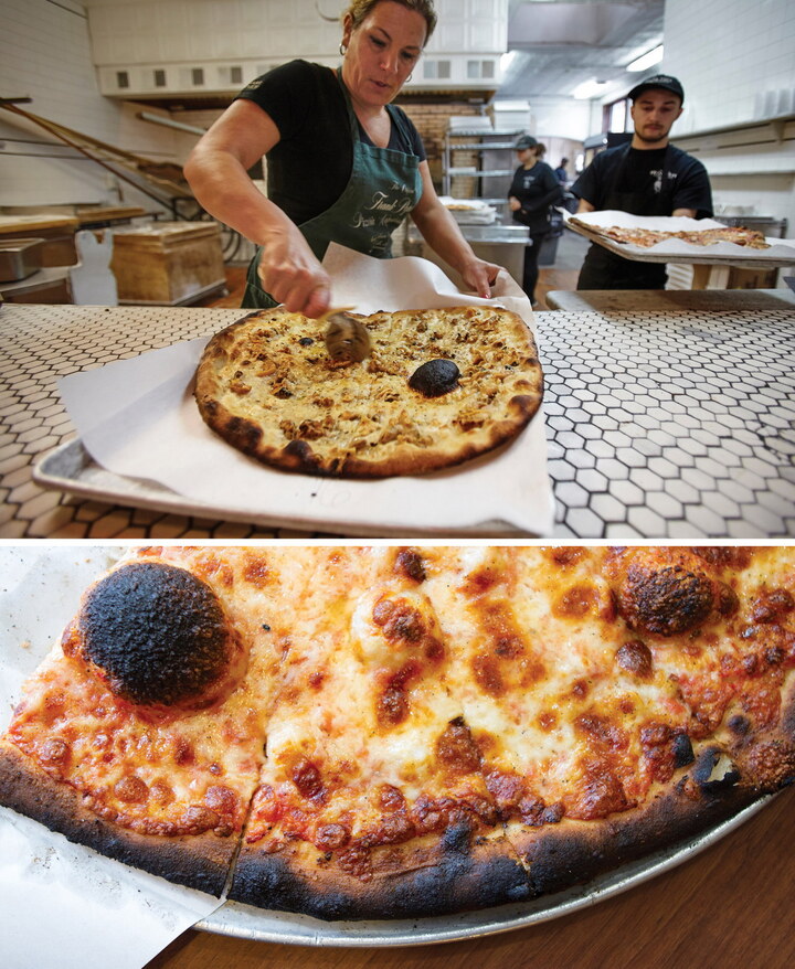 Frank Pepe clam pizza (above), Modern Apizza (below)
